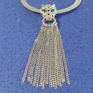 Rhinestone Panther Fringe Necklace Vintage